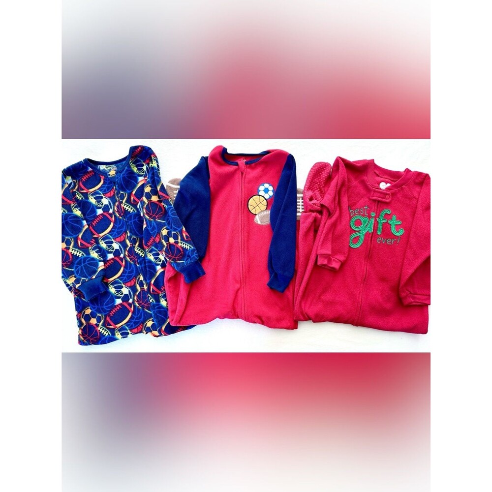 Lot 3 Boys 3T Fleece Footed Pajamas Sleepers Sports Children’s Place Kids HQ